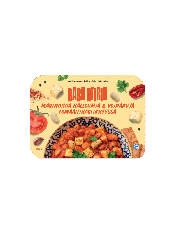 Baba Ateria: Marinoitua halloumia & voipapuja tomaattikastikkeessa